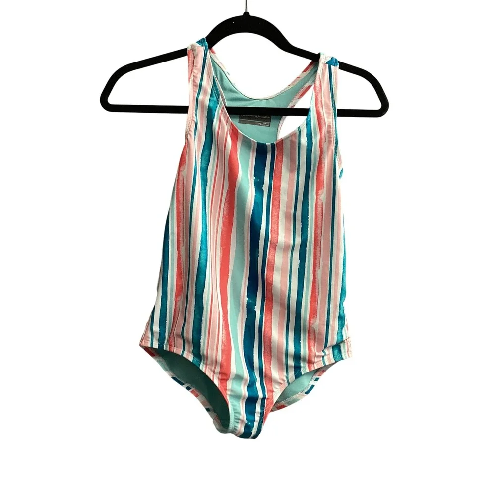 Eddie Bauer‎ Kids Swimsuit Striped Racerback One Piece Swimwear L (14/16)